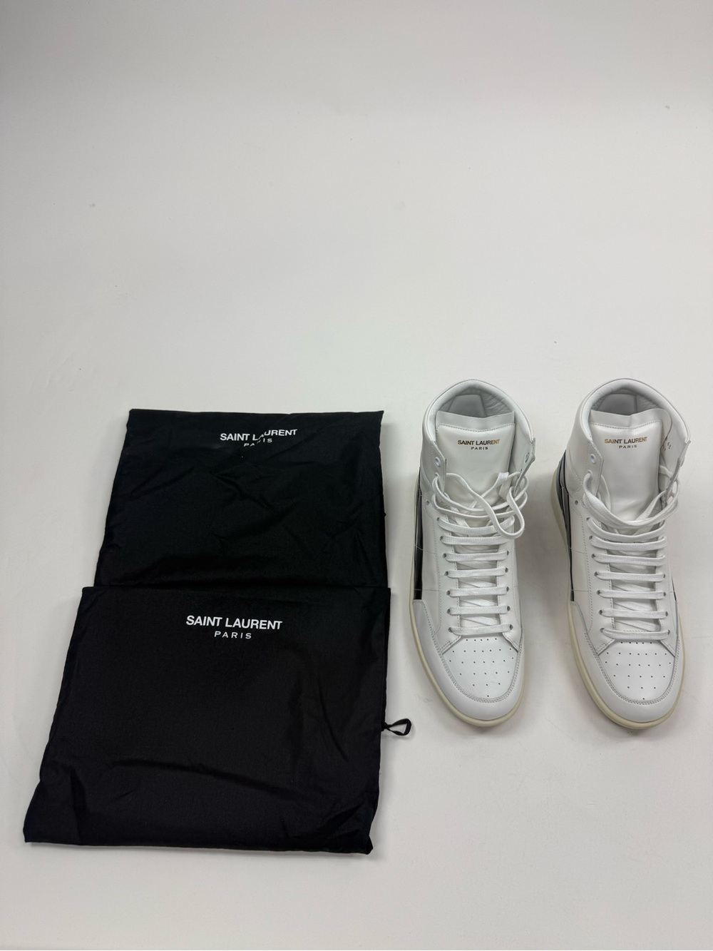 Saint Laurent White High-Top Sneakers with Black Stripe - Picture 10 of 10